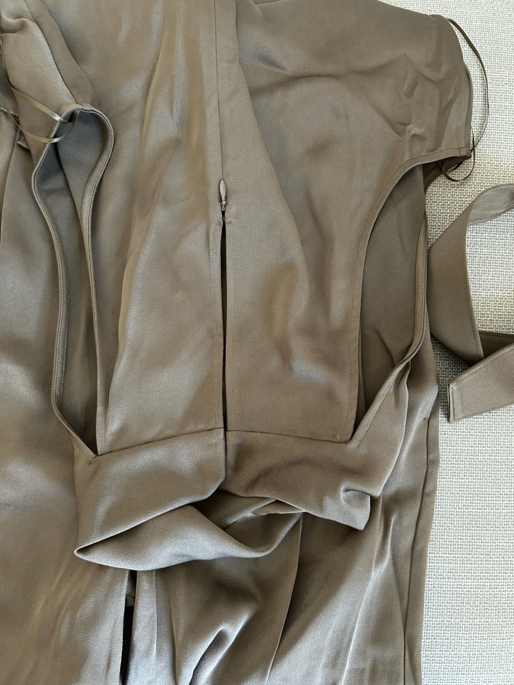 REISS Erica Satin Jumpsuit Khaki Green Cowl-Neck Wide-Leg Quiet Lux Classic - Picture 10 of 14